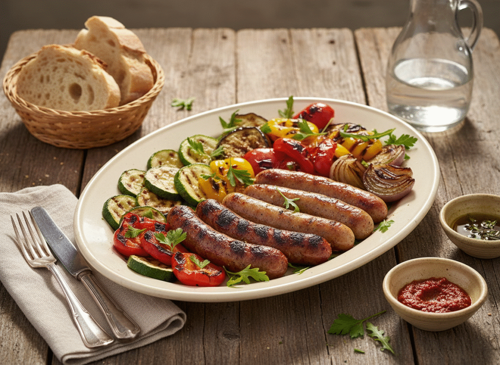 Assiette gourmande de merguez et chipolata grillées
