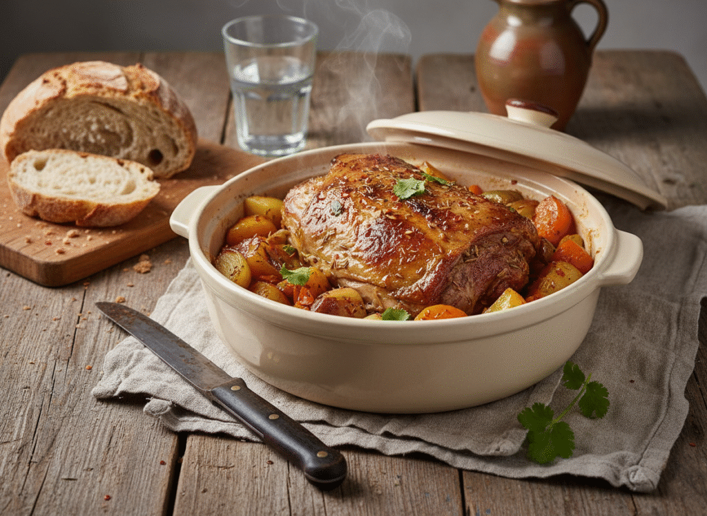 Épaule d’agneau confite aux épices et légumes fondants