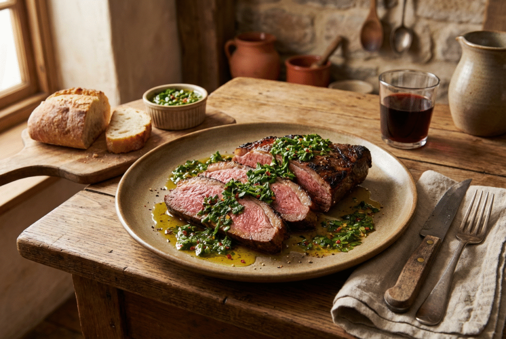 Picanha de bœuf grillée, sauce chimichurri