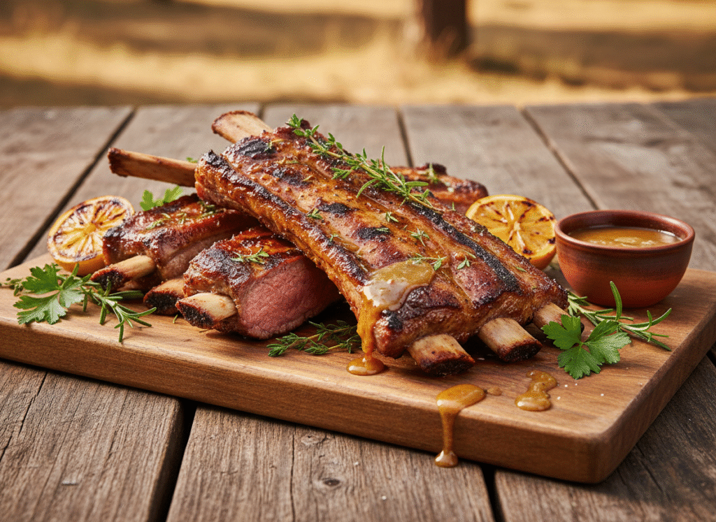 Ribs de bœuf à la plancha, sauce au miel et moutarde