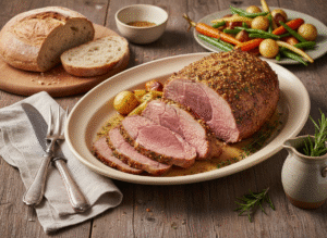 Rôti de veau à la moutarde et aux herbes, cuisson lente au four